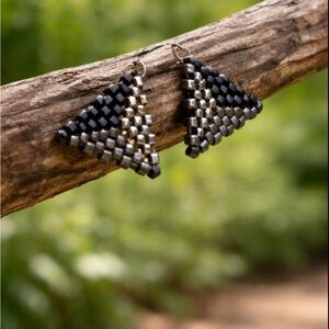 Geometric Beaded Triangle Earrings – Handmade Minimalist Studs